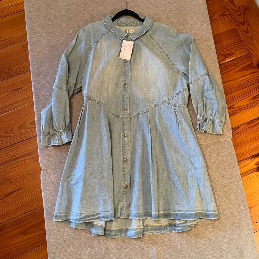 Free People * We The Free Hannah Denim Mini Dress with Pockets * Size XL * NWT! - Picture 6 of 16